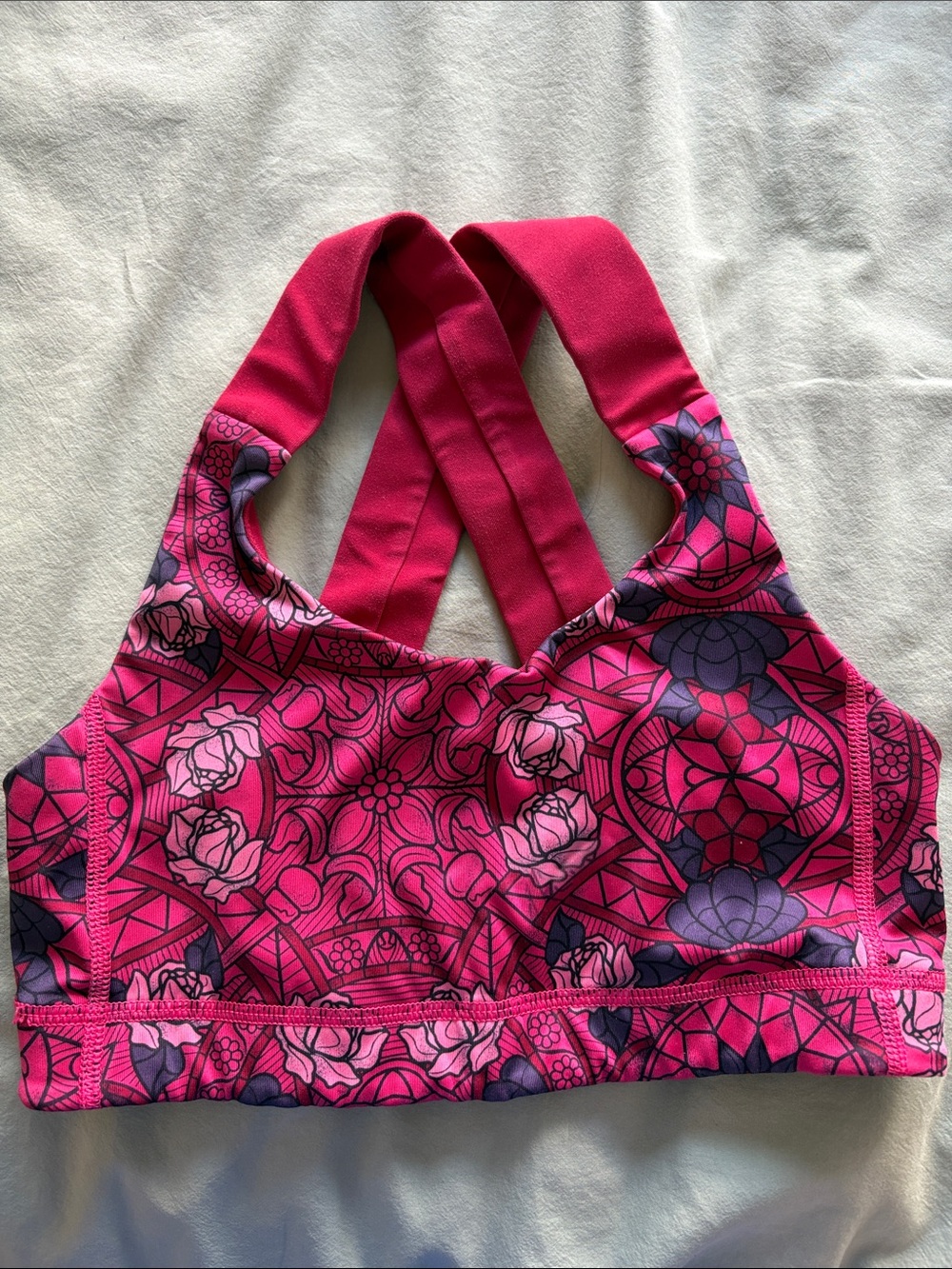 lululemon athletica Pink Floral Patterned Crossback Sports Bra
